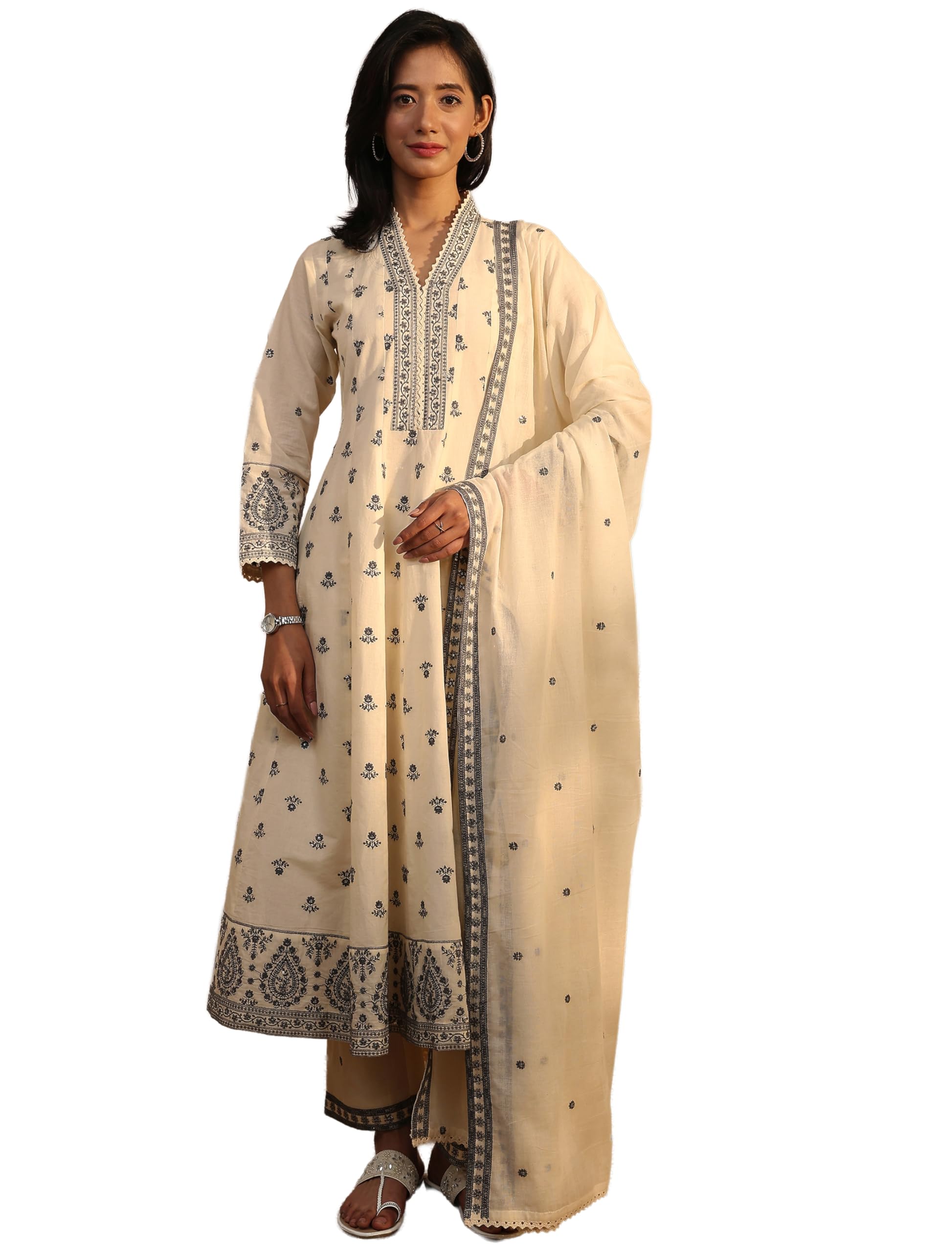 Libas Embroidered Cotton Blend Anarkali Kurta Set For Women (99824Xxl)
