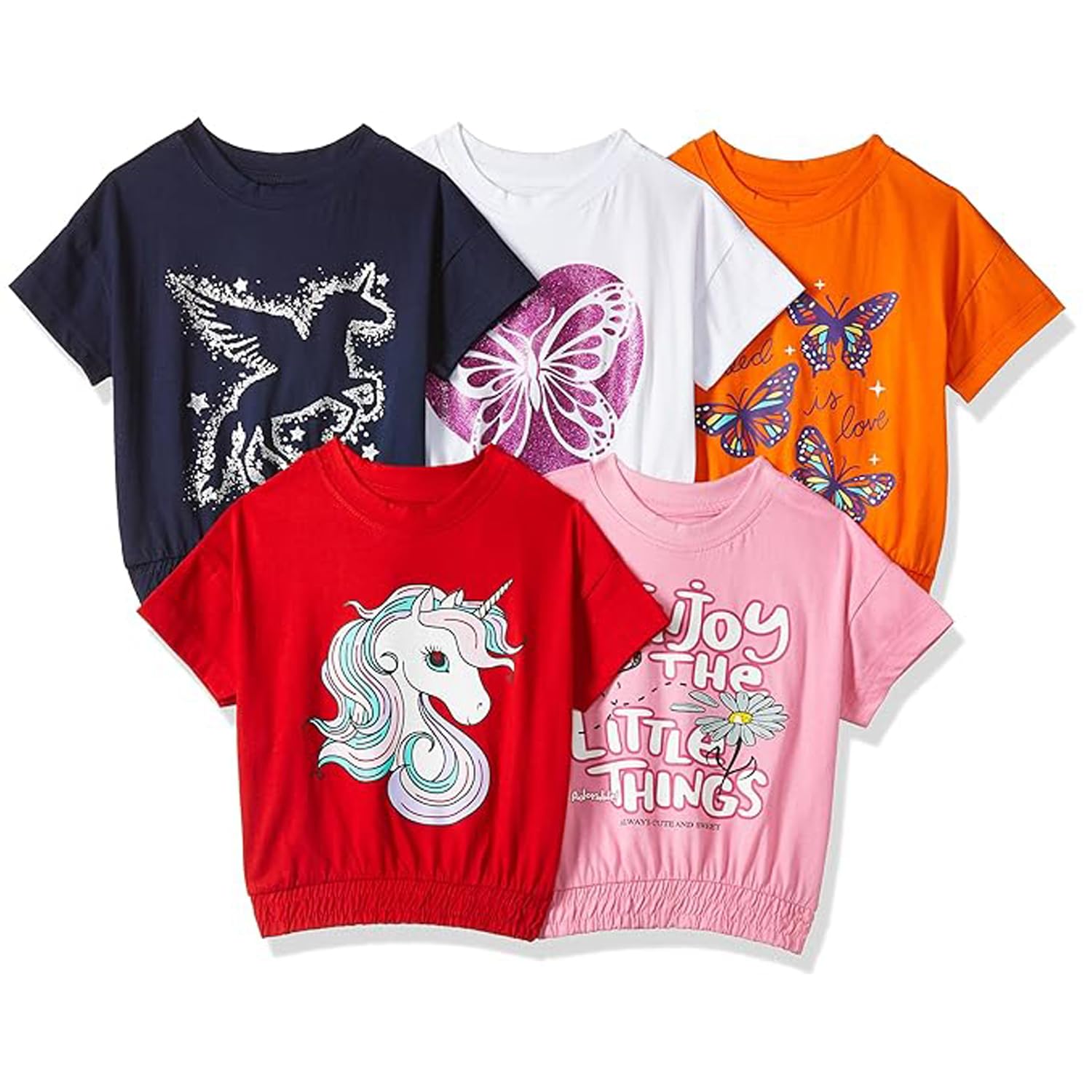 T2F Girls Cotton Printed Regular Fit Crop Top (Pack of 5)