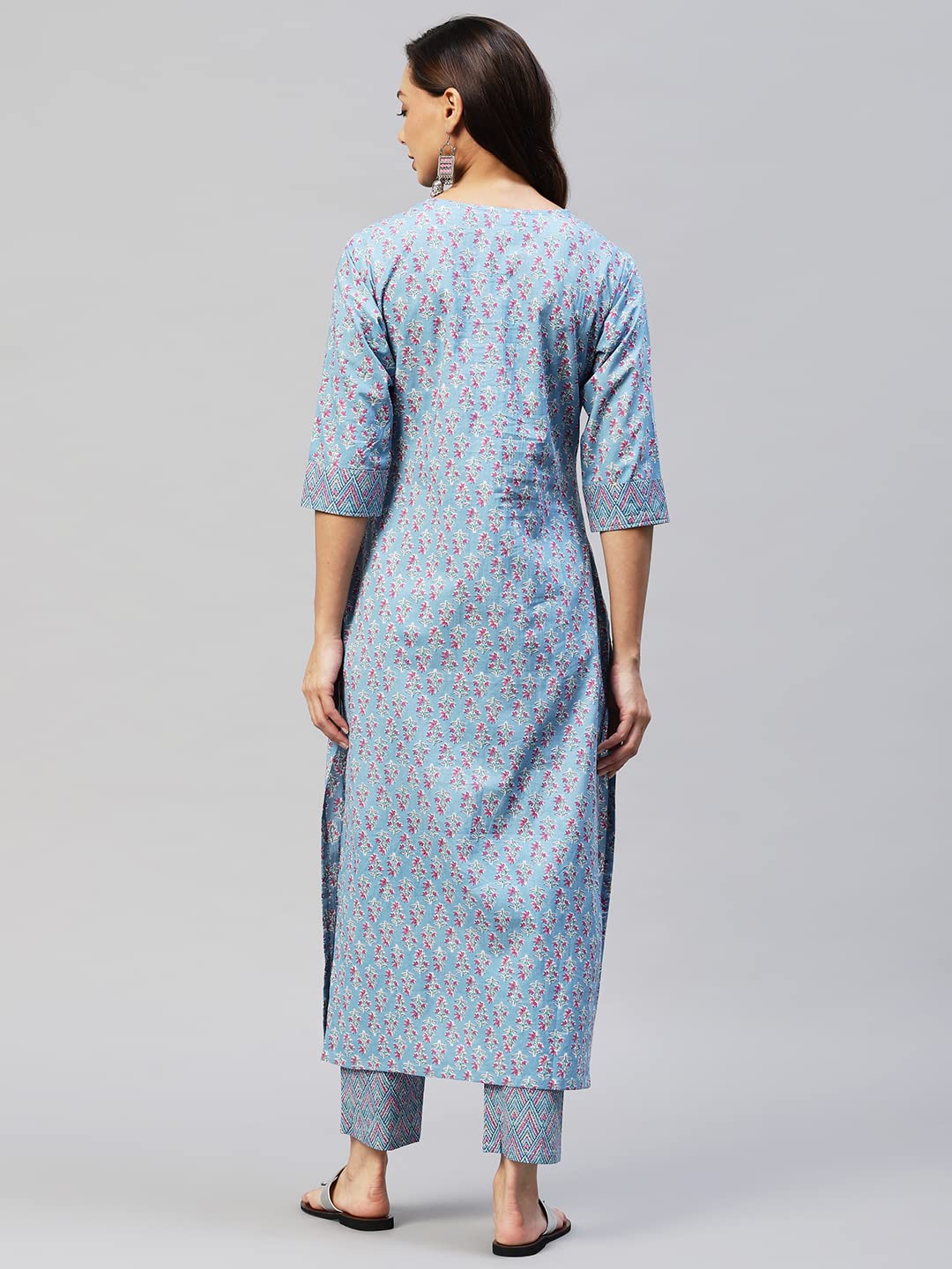 ANNI DESIGNER Womens Cotton Blend Straight Printed Kurta with Pant (Padwil Blue_S_ Blue_Small)