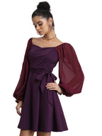 Ketch WomenS Cotton Blend Fit And Flare Dress With Sheer Sleeves Knee-Length Khj6000334_Wine