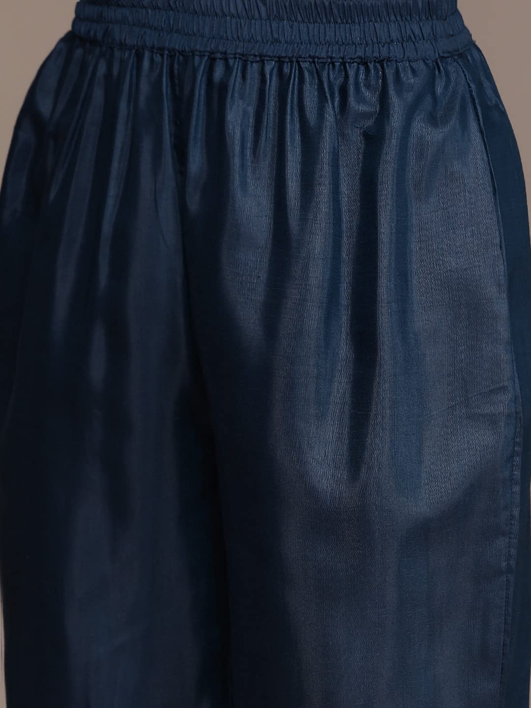 Ishin Women'S Silk Blend Navy Blue Embroidered Straight Kurta Suit Set With Trousers & Dupatta