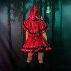 Leg Avenue 2 Piece Gothic Riding Costume Set-Sexy Hooded Cape and Peasant Dress for Women, Red/White, Medium