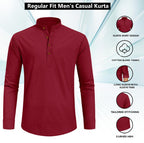 Zombom MenS Cotton Blend Solid Full Sleeve Short Kurta Shirt With Mandarin Collar Maroon
