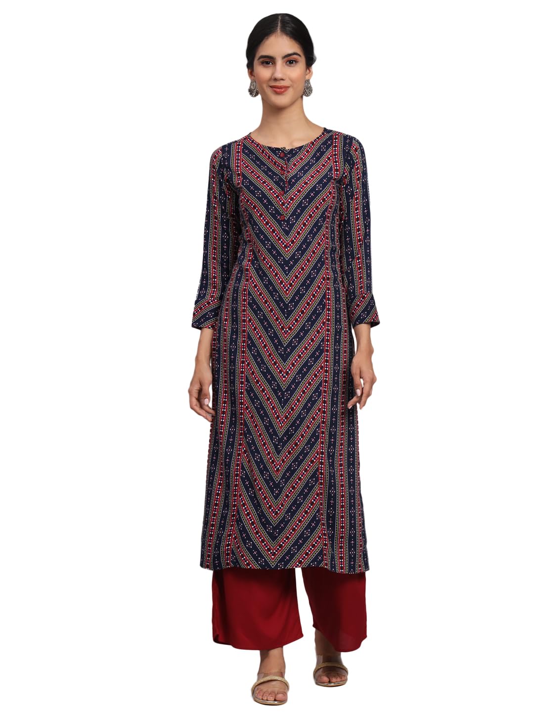 Tissu Women'S Blue & Maroon Floral Printed Kurta With Palazzo (Tis-646_Dark Blue_L)