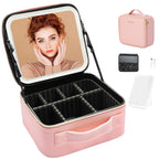 ZhenGuiRu Travel Makeup Bag with LED Lighted Mirror 3 Color Scenarios Adjustable Brightness, Waterproof Cosmetic Train Case Orga