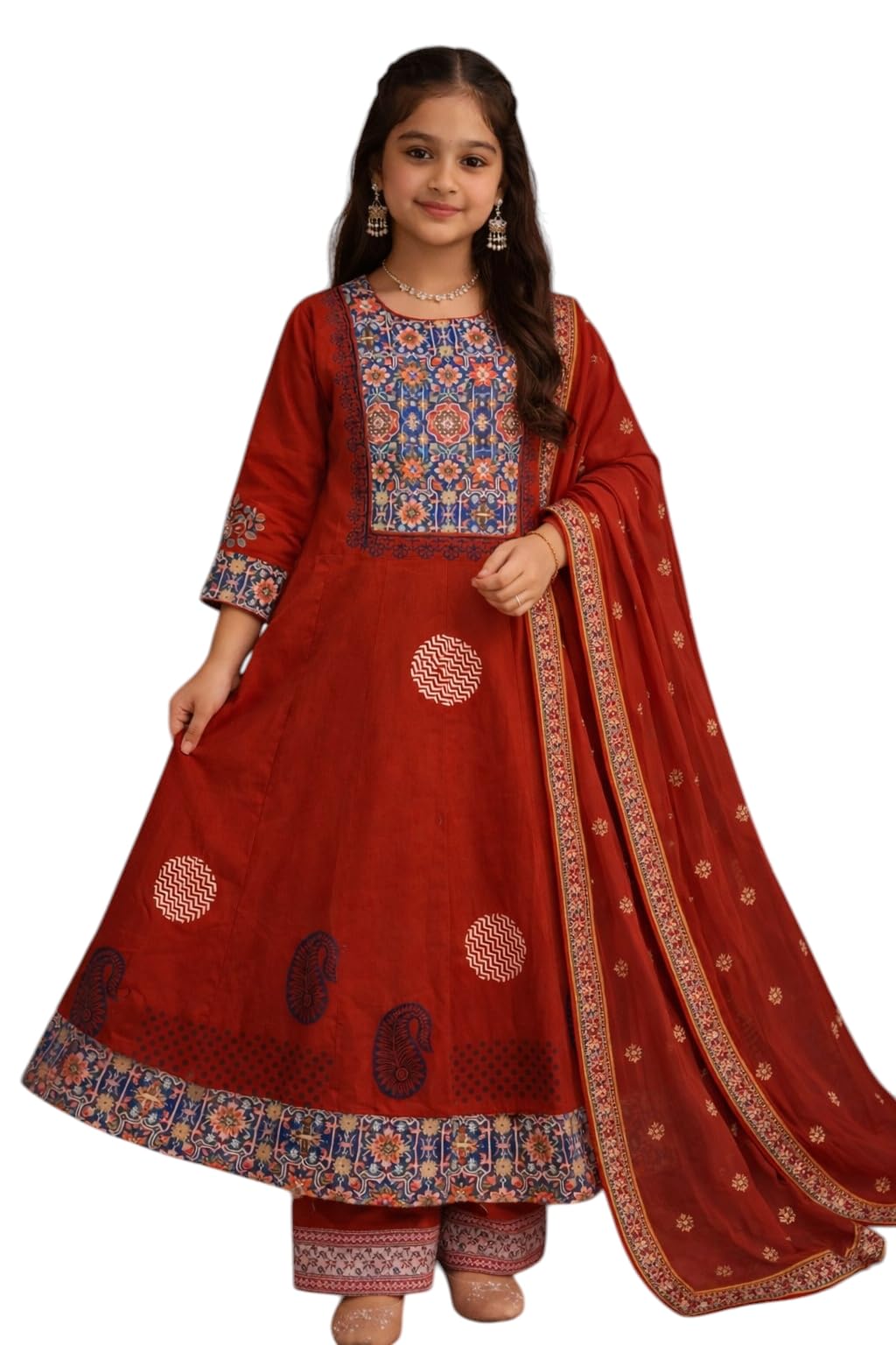 Aarika Girls Ethnic Wear Rust Colour Block Print Cotton Kurti-(9-15 Years)-(Kurti-Tr-K-1257-Rust-40)