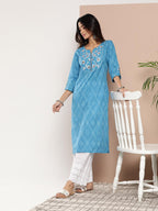 Libas Womens Cotton Yoke Design Straight Kurta (26198_Blue