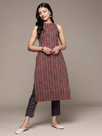 Anubhutee Women'S Pure Cotton Maroon Ethnic Motifs Printed Straight Kurta