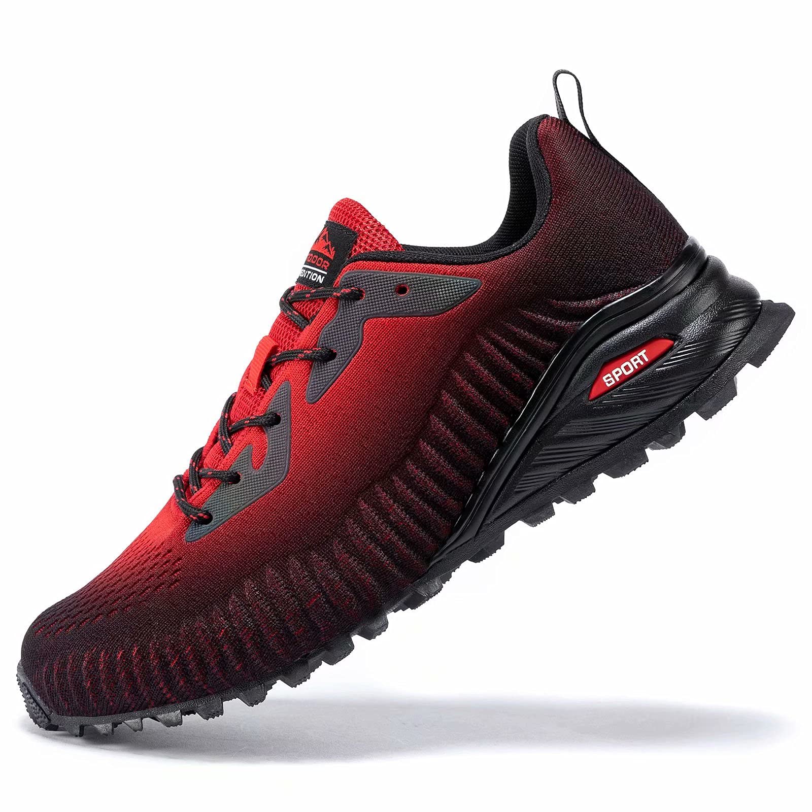Kricely Men's Trail Running Shoes Fashion Hiking Sneakers for Men Red Tennis Cross Training Shoe Mens Casual Outdoor Walking Foo