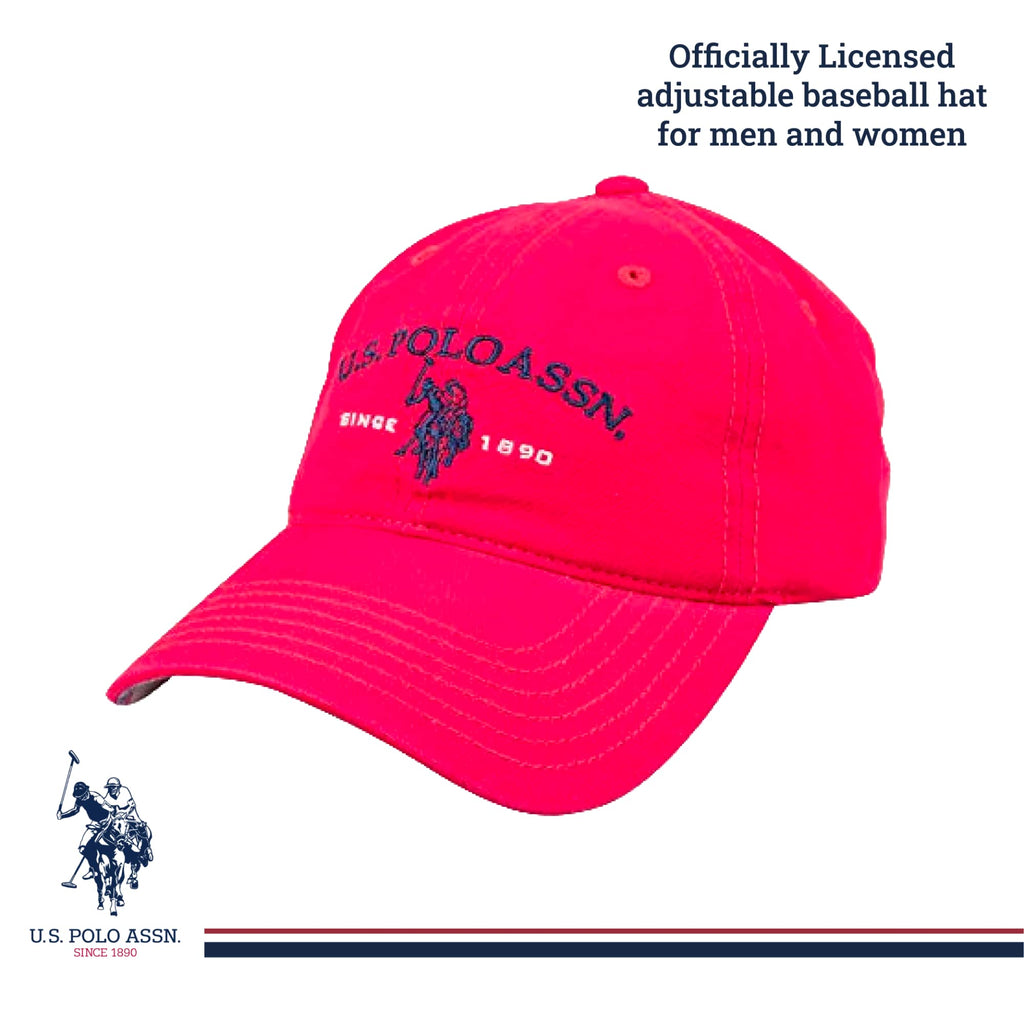 U.S Polo Assn. Embroidered Pony Horse Logo Since 1890 Adjustable Cotton Baseball Hat with Curved Brim, Red, One Size