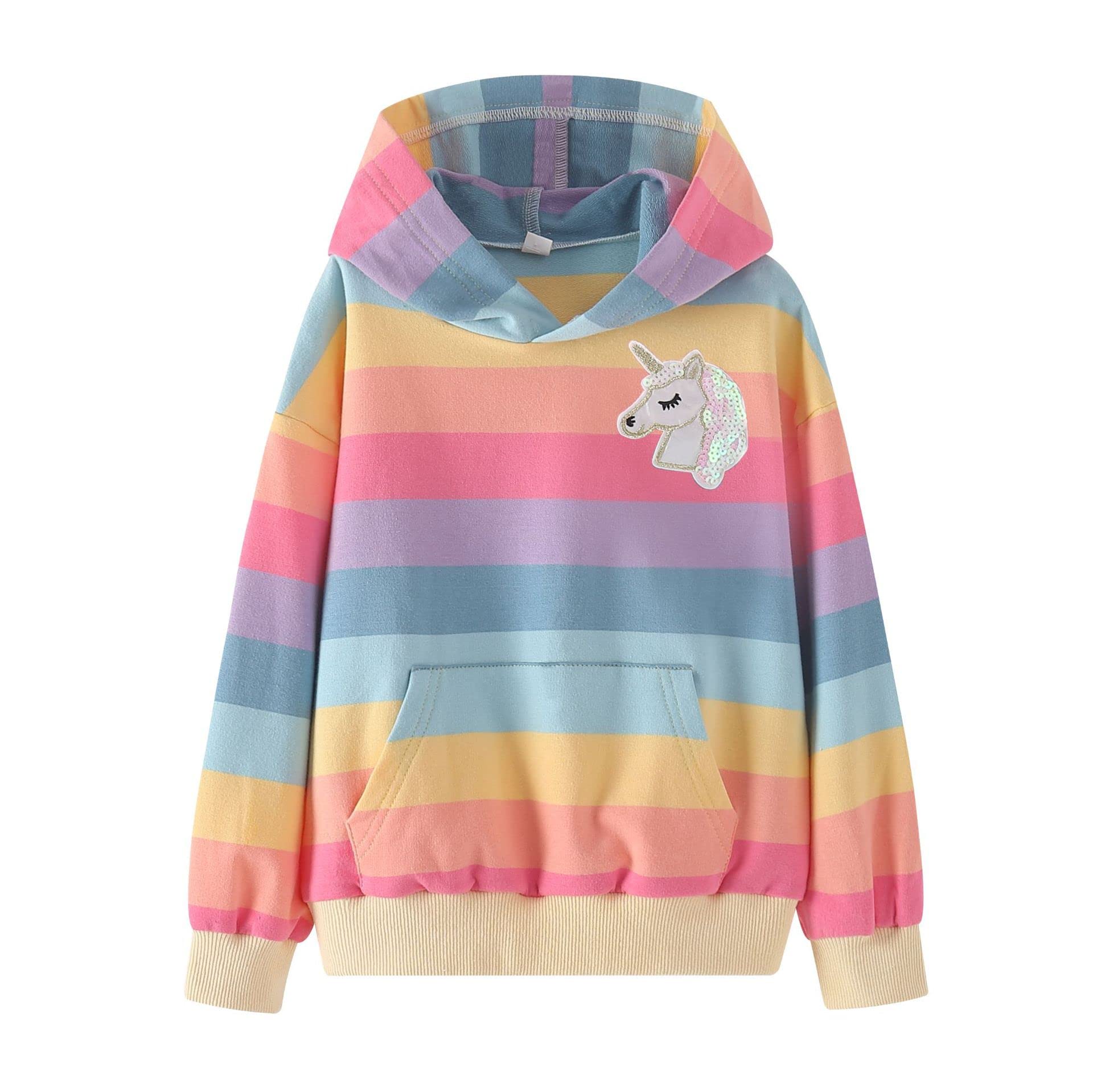 WELAKEN Rainbow Sweatshirts with Unicorn for girls Toddler  Kids II Little girls Pullover Tops cotton Hoodies 6-7 Years