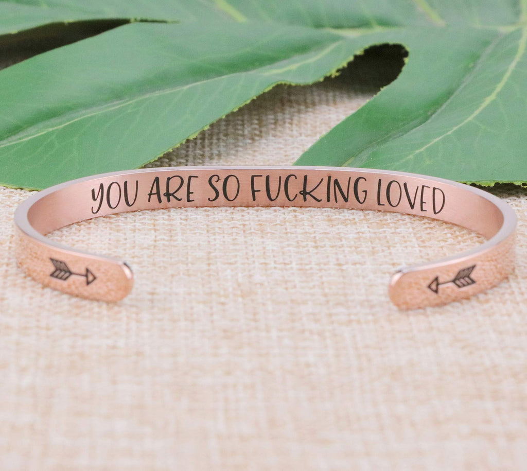 JoycuFF Inspirational Bracelets for Wife from Husband Funny Gift for Women Daughter Best Friend Friendship Mom Rose Gold Cuff Ba