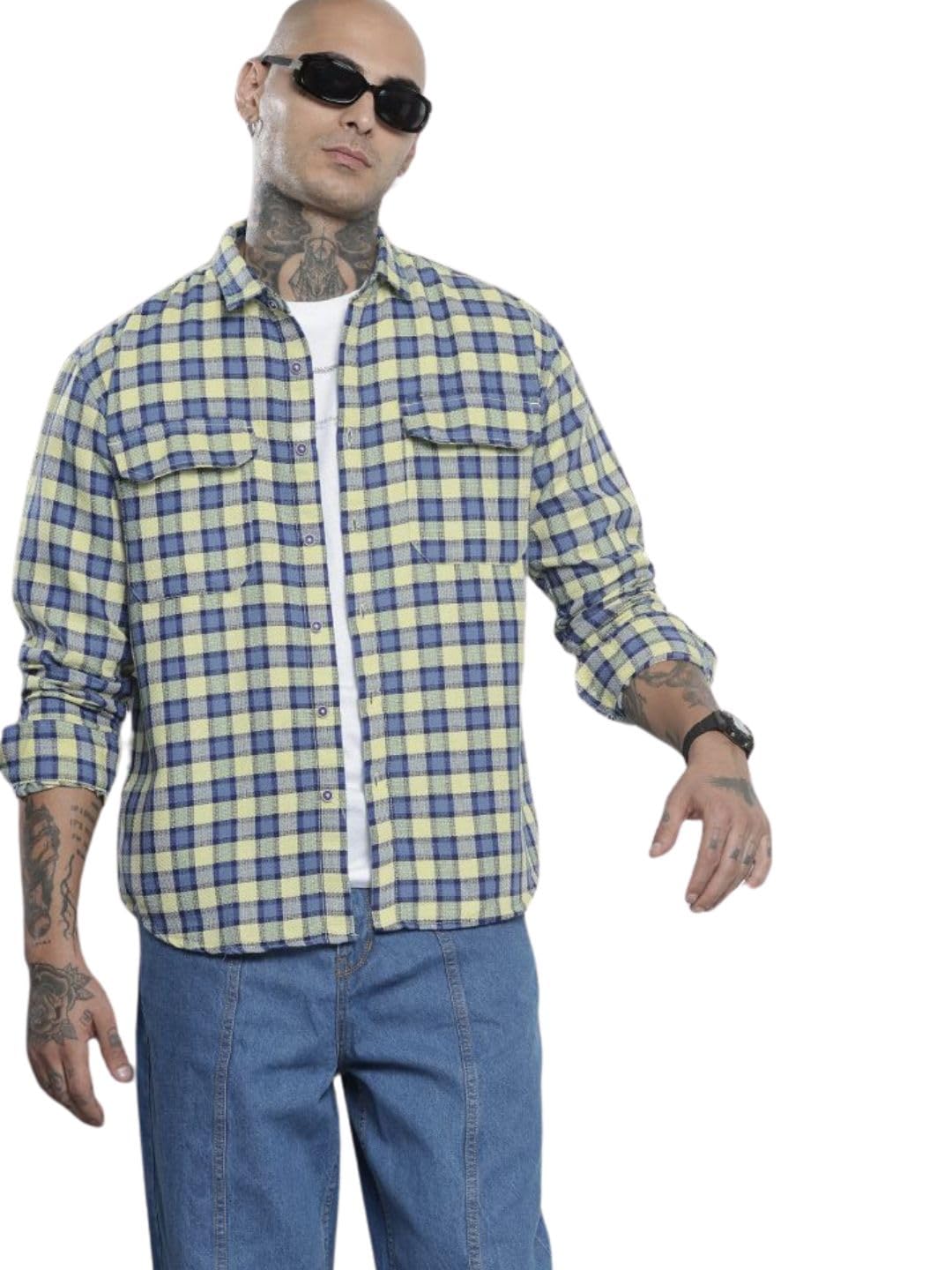 The Indian Garage Co Mens Relaxed Fit Checked Long Sleeves Sweater