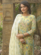 ANNI DESIGNER Ladies Rayon Blend Straight Print Kurta with Trousers and Dupatta, green, XL