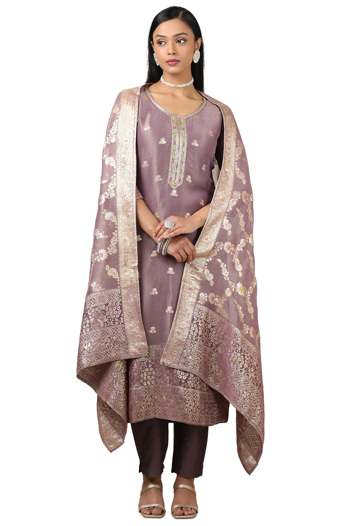 Soch Women Tissue Solid Chudidar Set with Zari Woven