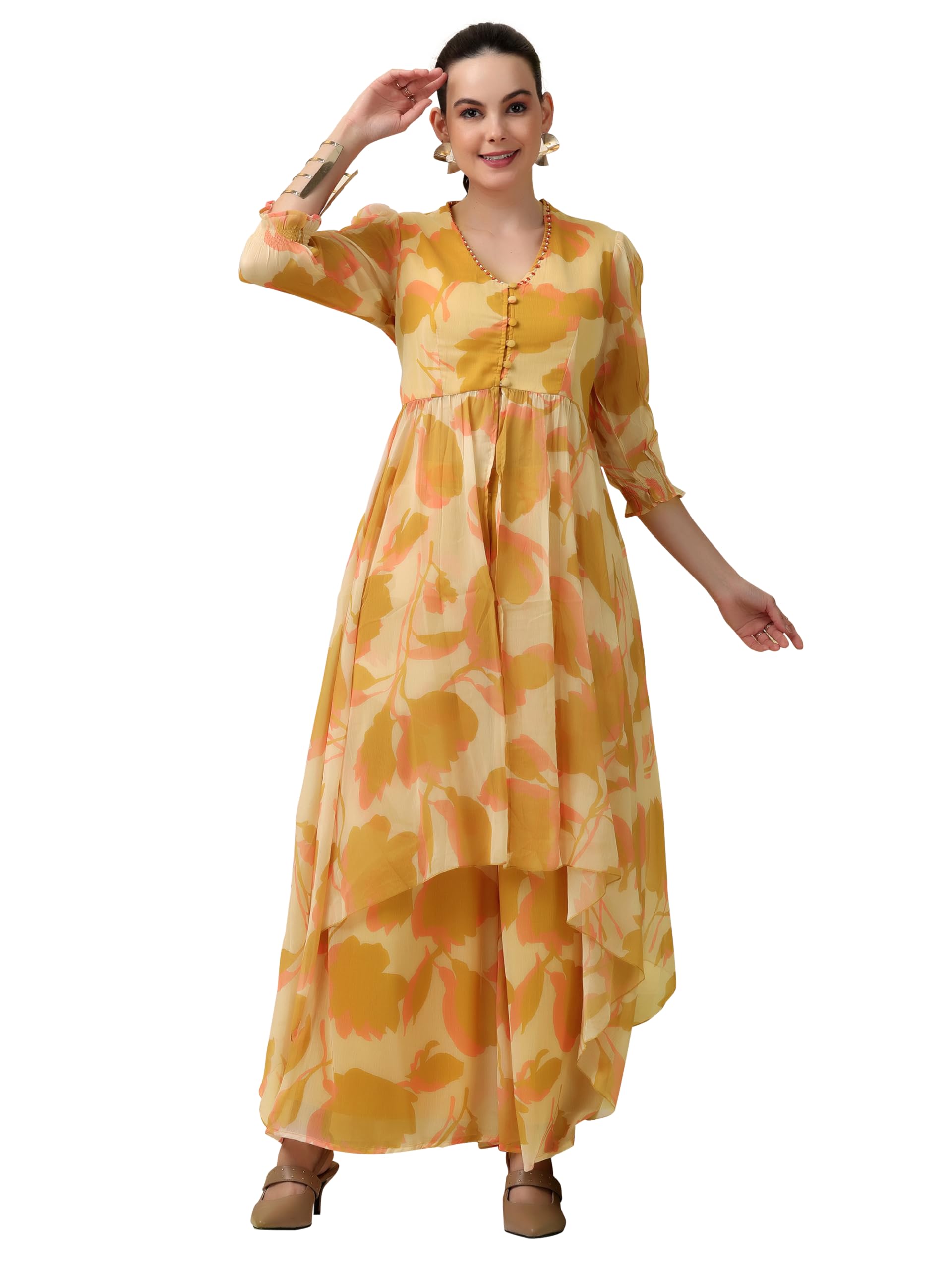 Libas WomenS Chiffon Regular Co-Ords (27566_Off White