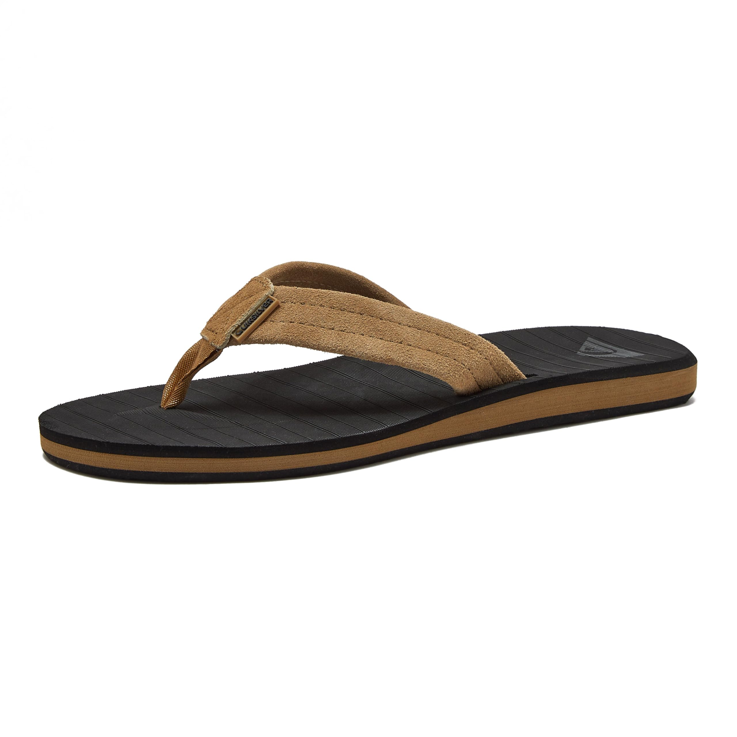 Quiksilver Men's Carver Suede 3 Point Flip Flop Athletic Sandal, Brown/Black/Brown, 14