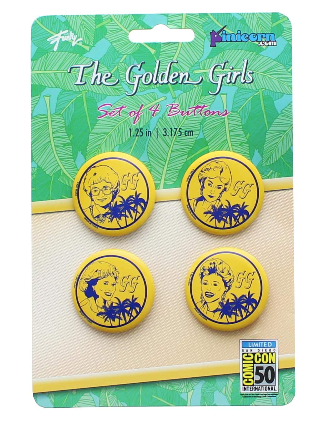 The Golden Girls Button Pin Set | 2019 San Diego Comic-Con Exclusive GG Dorothy, Rose, Blanche & Sophia Pin Buttons | Set Of 4
