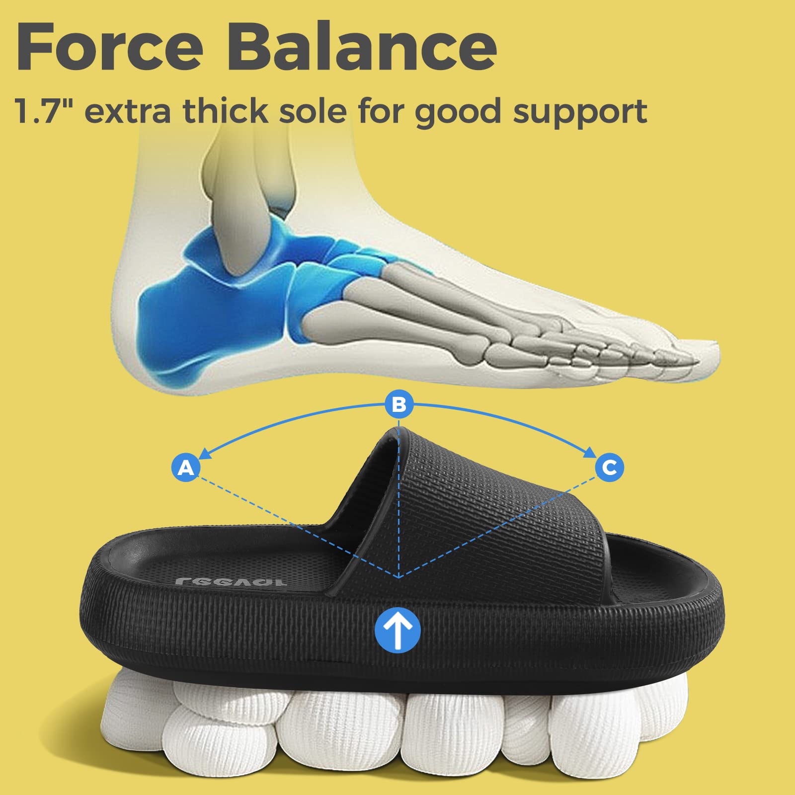 Black Cloud Slippers for Women and Men -Leevar Massage Shower Bathroom Non-Slip Open Toe Cloud Slide Soft Comfy Thick Sole Cloud