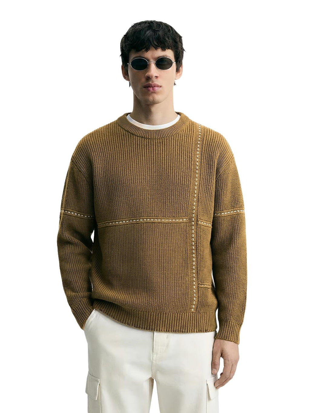 The Indian Garage Co Mens Oversized Fit Long Sleeves Crew Neck Solid Sweater