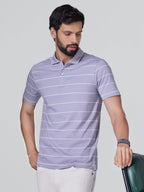XYXX Linea Mens Stripe Cotton T-Shirt | Polo Collor Tshirts | Half Sleeves | Stripe-Slim Fit | Misty Lilac