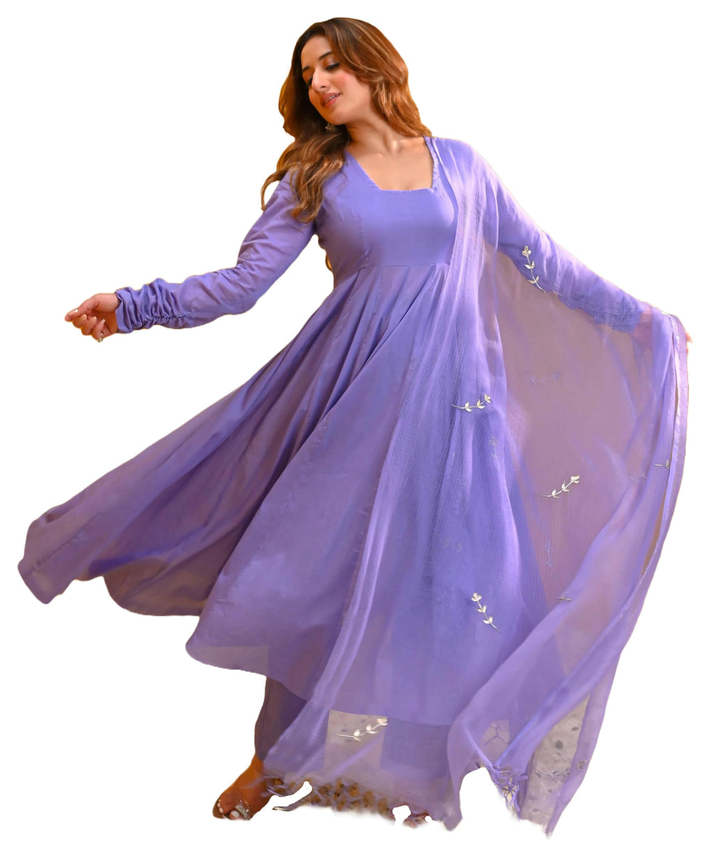 ANNI DESIGNER Womens Rayon Viscose Solid Anarkali Kurta with Pant & Dupatta (Tuntun Blue_M_Blue_Medium)