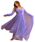 ANNI DESIGNER Womens Rayon Viscose Solid Anarkali Kurta with Pant & Dupatta (Tuntun Blue_S_Blue_Small)