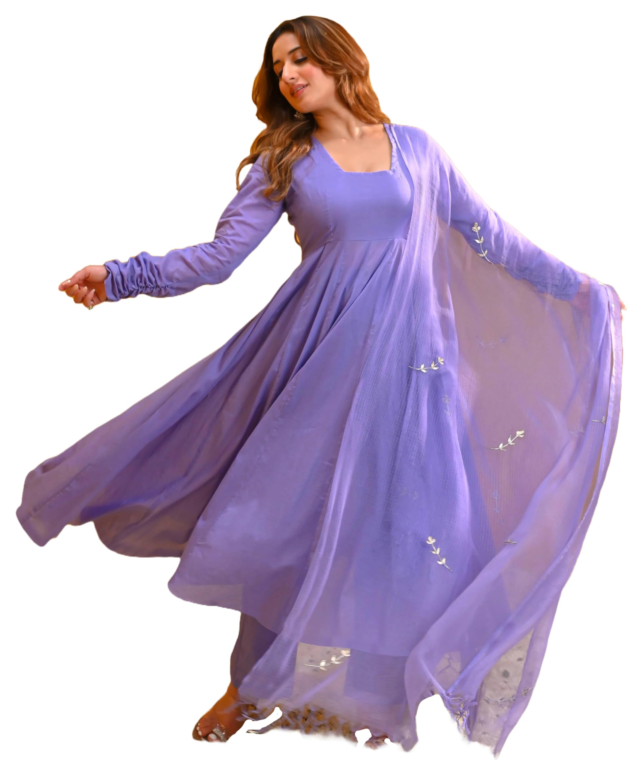 ANNI DESIGNER Womens Rayon Viscose Solid Anarkali Kurta with Pant & Dupatta (Tuntun Blue_S_Blue_Small)