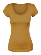 Emmalise Women's Short Sleeve Tshirt Scoop Neck Tee Value Set (3Pk, Olive, Burgundy, Mustard, Small)