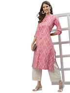 Stylum Women'S Bandhani Printed Cotton Blend Straight Kurta (Kesarpink38_Pink, M)