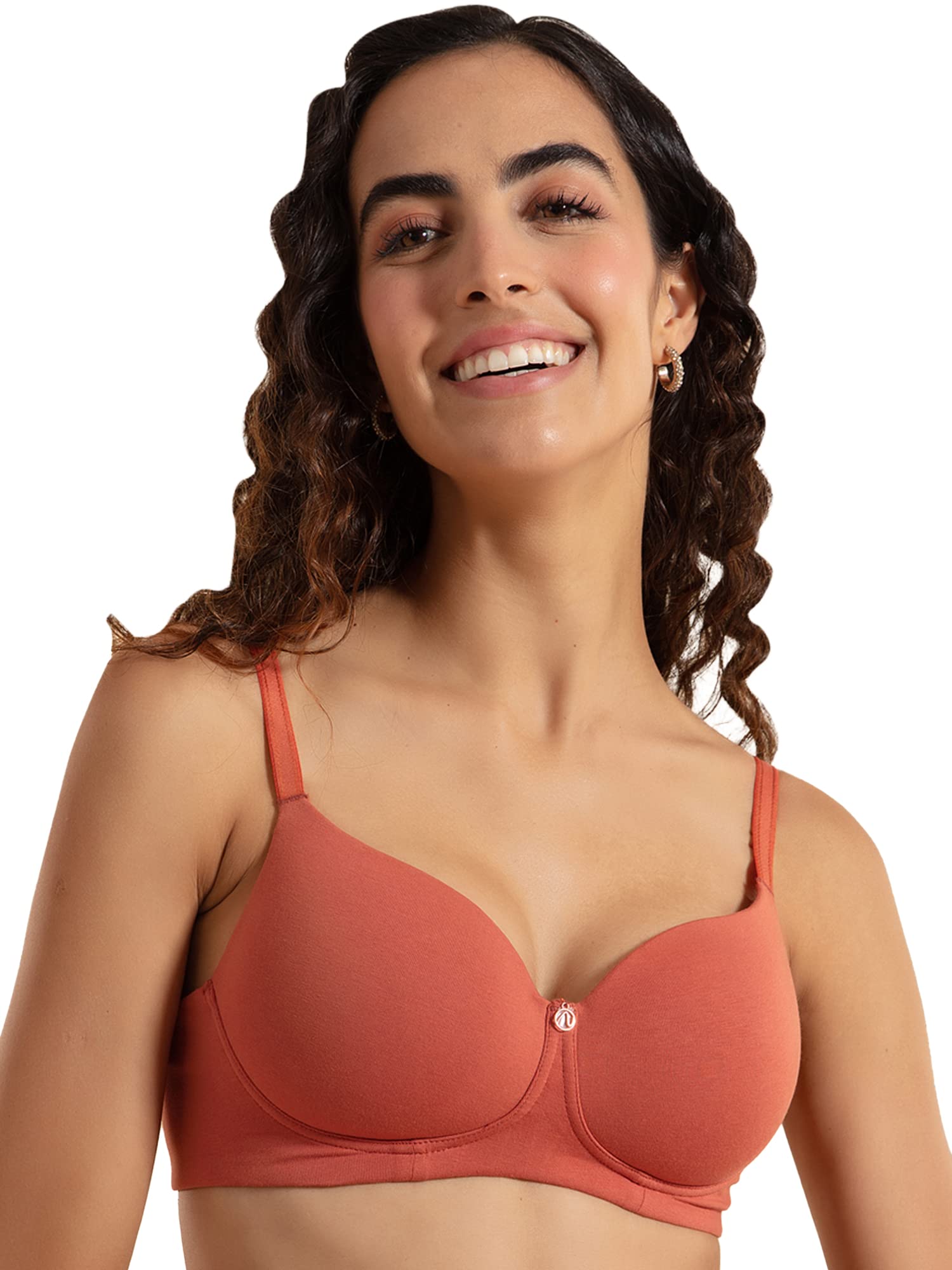 Nykd Wireless Everyday Cotton T-Shirt Bra For Women Daily Use - Wire-Free Shaping Bra, Padded, 3/4Th Coverage - Nyb094 (Orange,3