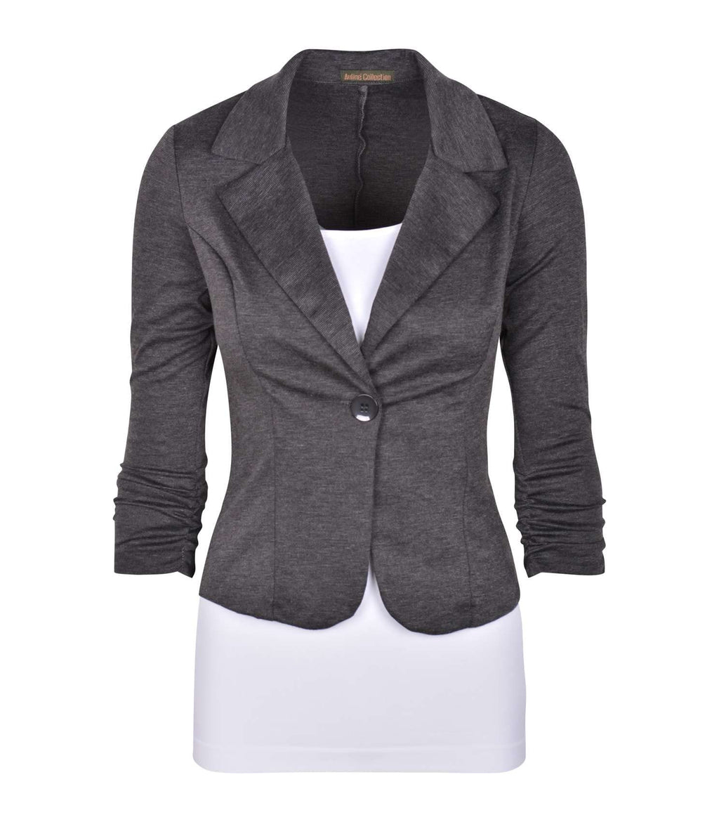 AulinA collection Womens casual Work Solid color Knit Blazer Heath charcoal 3X