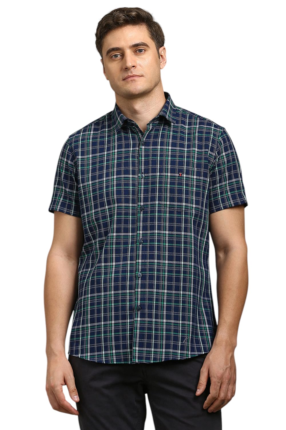 Louis Philippe Men Navy Check Half Sleeves Casual Shirt