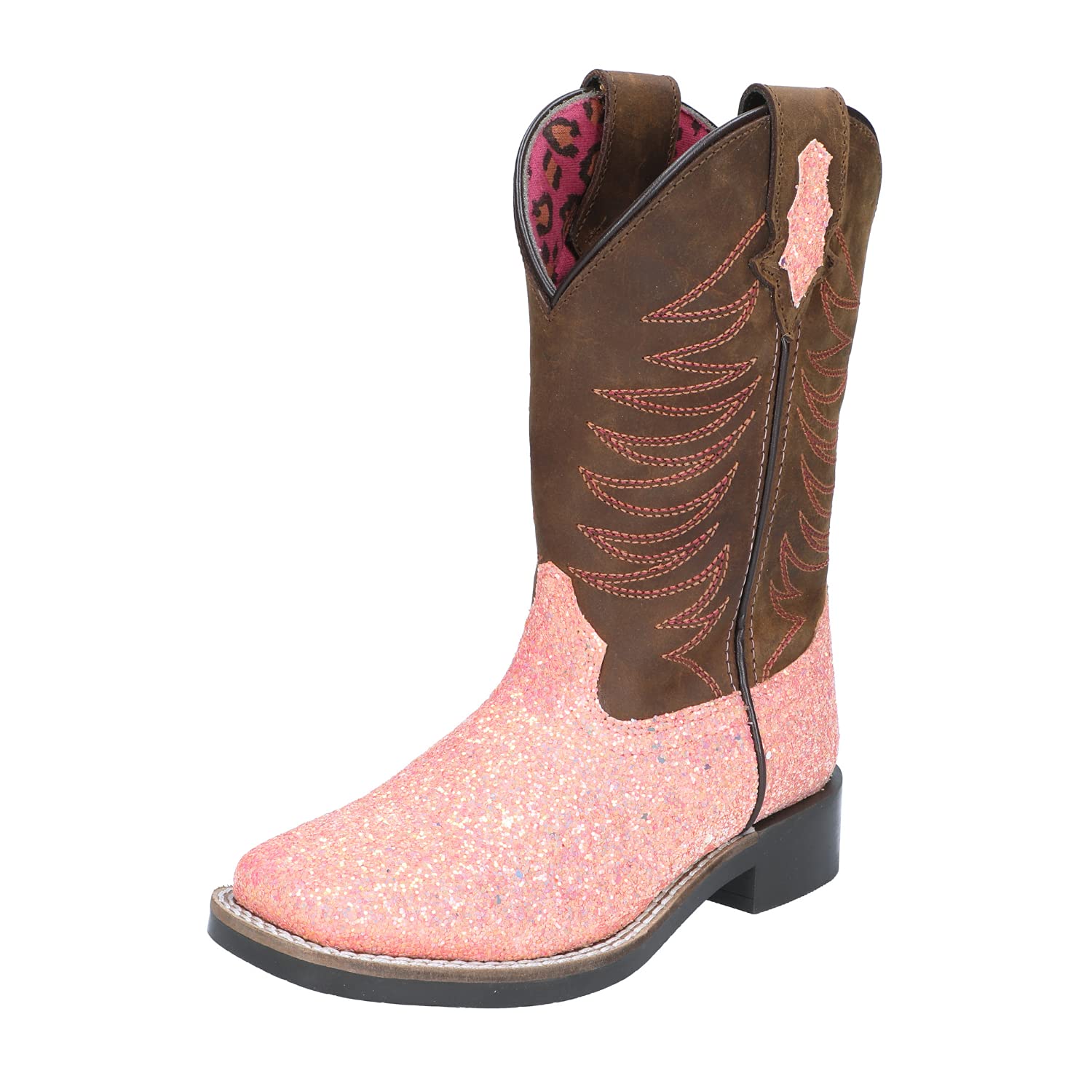 Smoky Children Ariel Pink Glitter, Crazy Horse Western Cowboy Boot, Size 3.5R