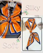 Clysoru Silk Neck Scarf Printed Scarves Head Women'S Fashion Oblique Angle Satin Scarfs For Bag Hair 59    X 5.9    (Orange blue