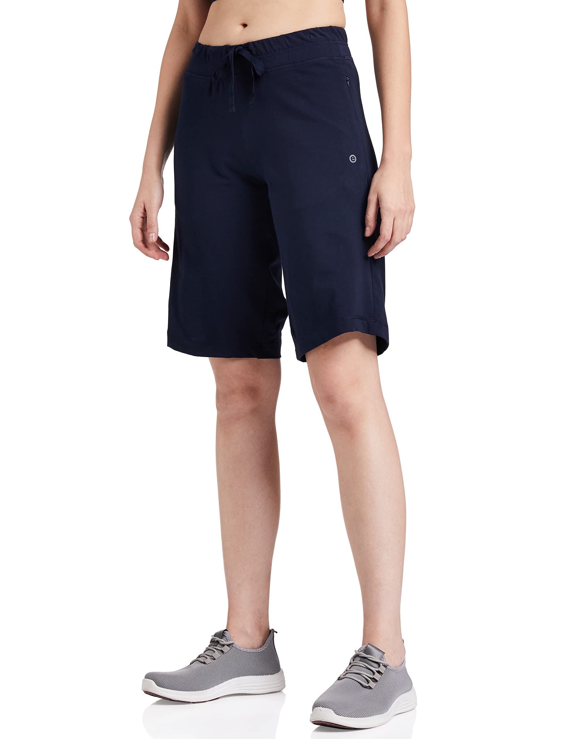 Enamor Essentials Womens Mid Rise Slim Fit Breathable Stretch Cotton Knee Length City Shorts with Invisible Zipper Pockets- E044