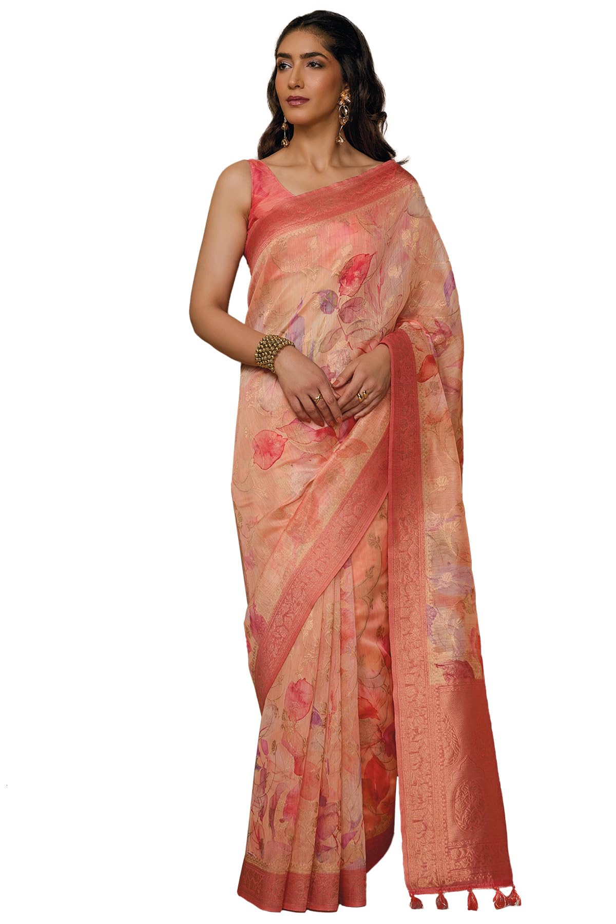 Soch Women Chanderi Woven Design Saree with Tassels