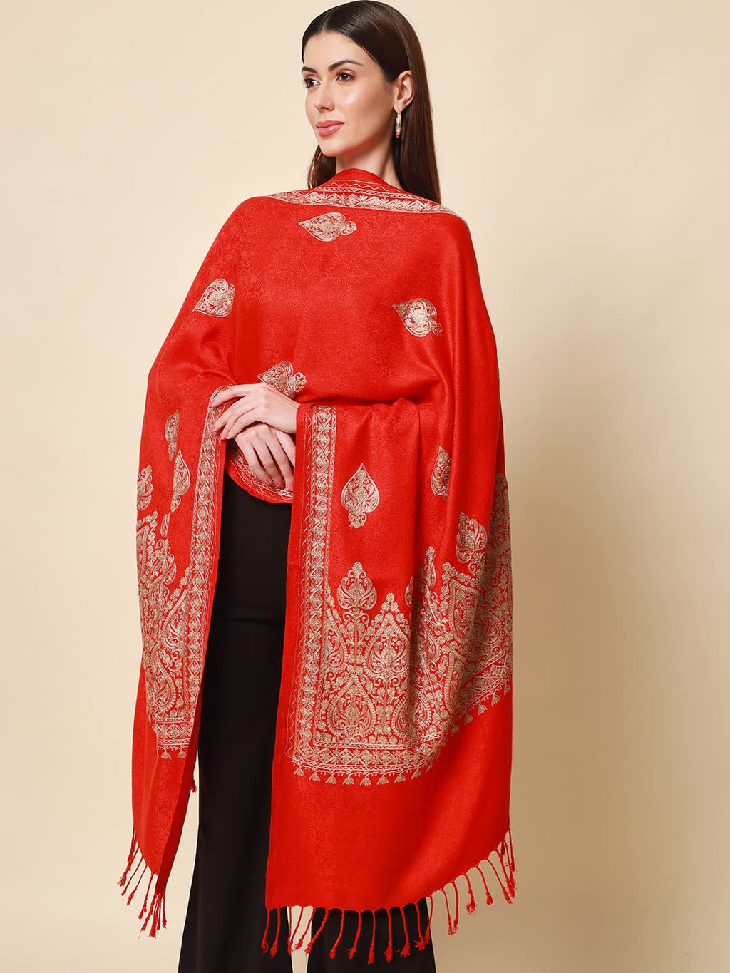 Womens Shalimaar Kashmiri Aari Embroidery Stole (Size: 71X203 CM)