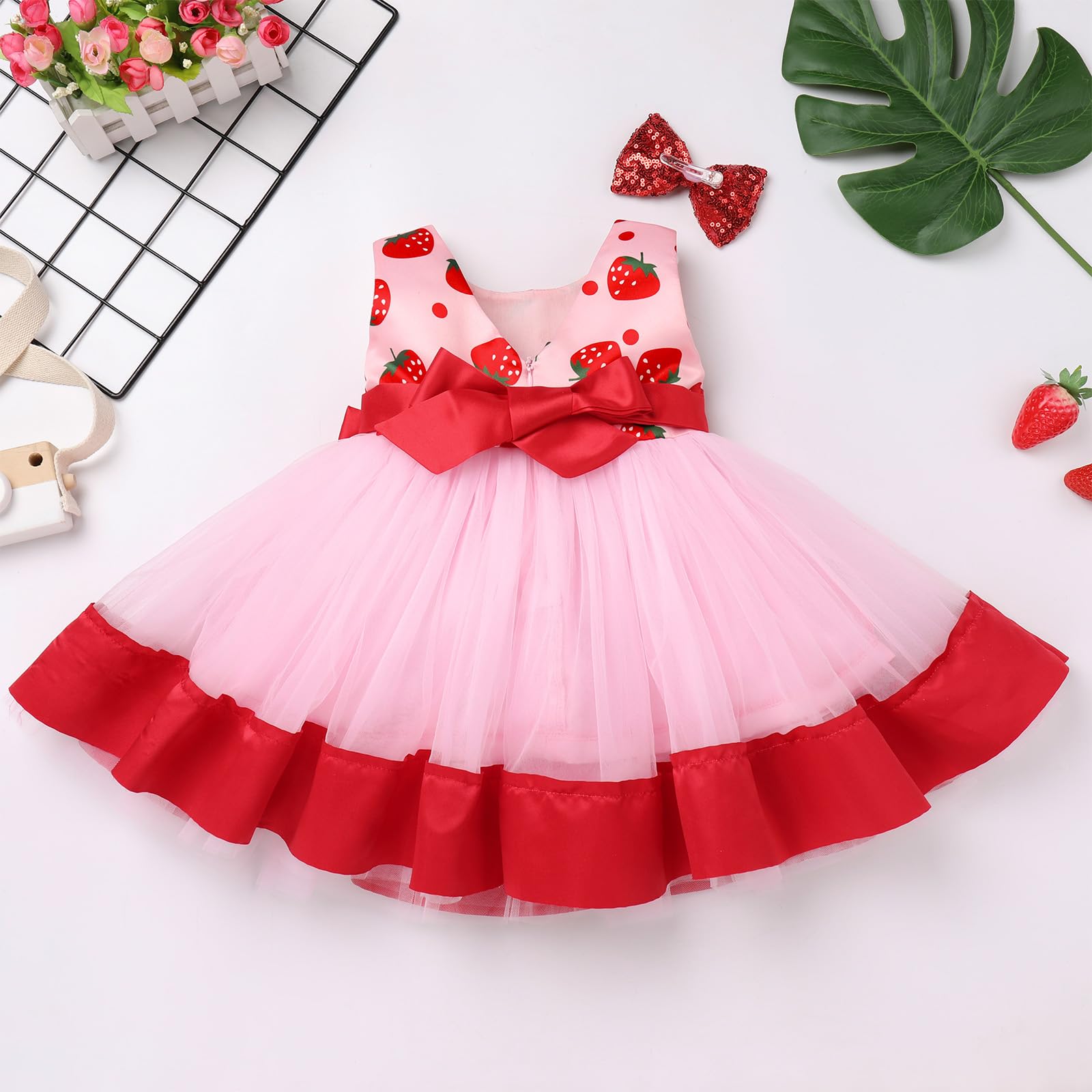 Infant Baby Girl First Birthday Dress Cake Smash Outfits Toddler Strawberry Tulle Tutu Halloween Christmas Cosplay Outfits Easte