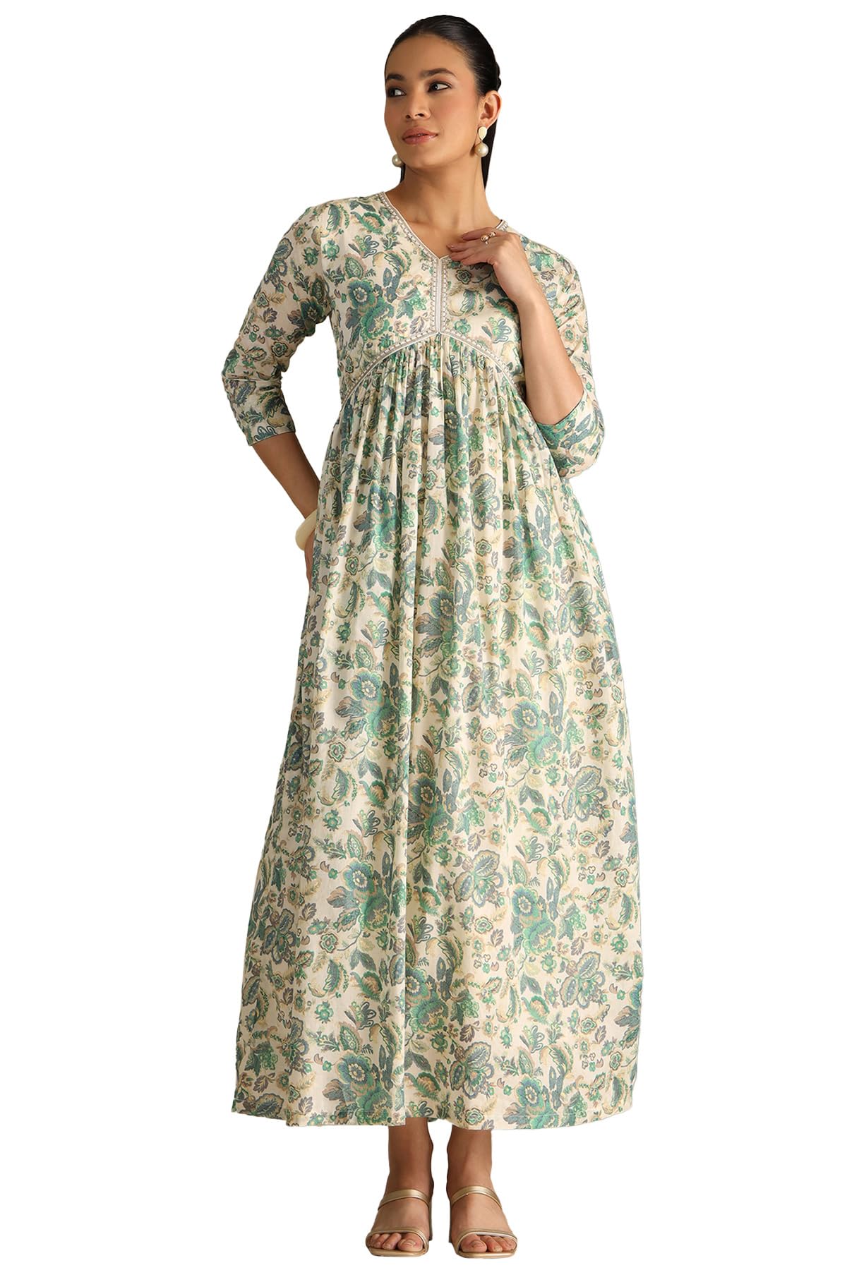 Soch Women Cotton Floral Print Dress with Zari