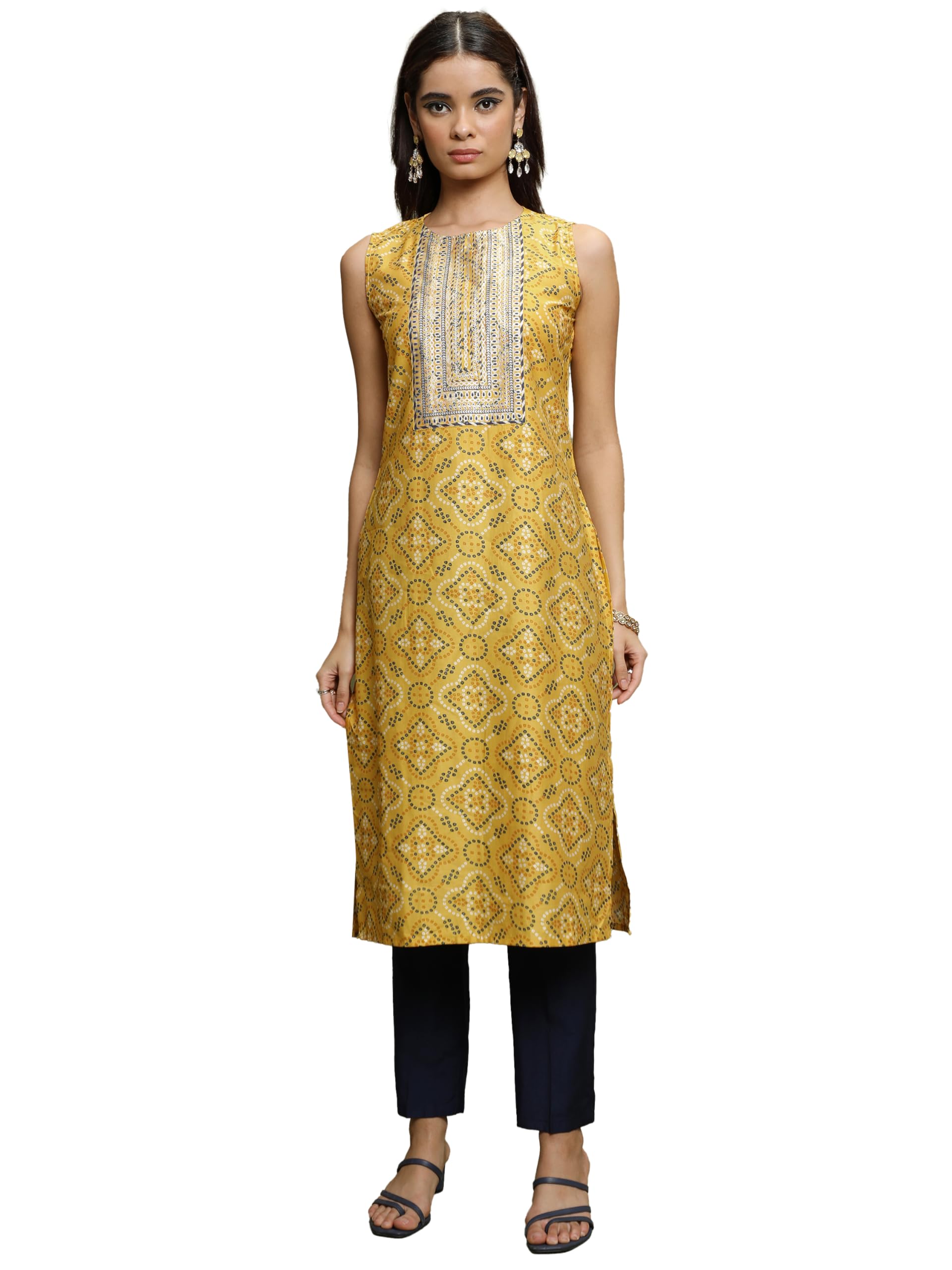 Ketch WomenS Polyester Blend Kurta Set (Khk3001173_Yellow