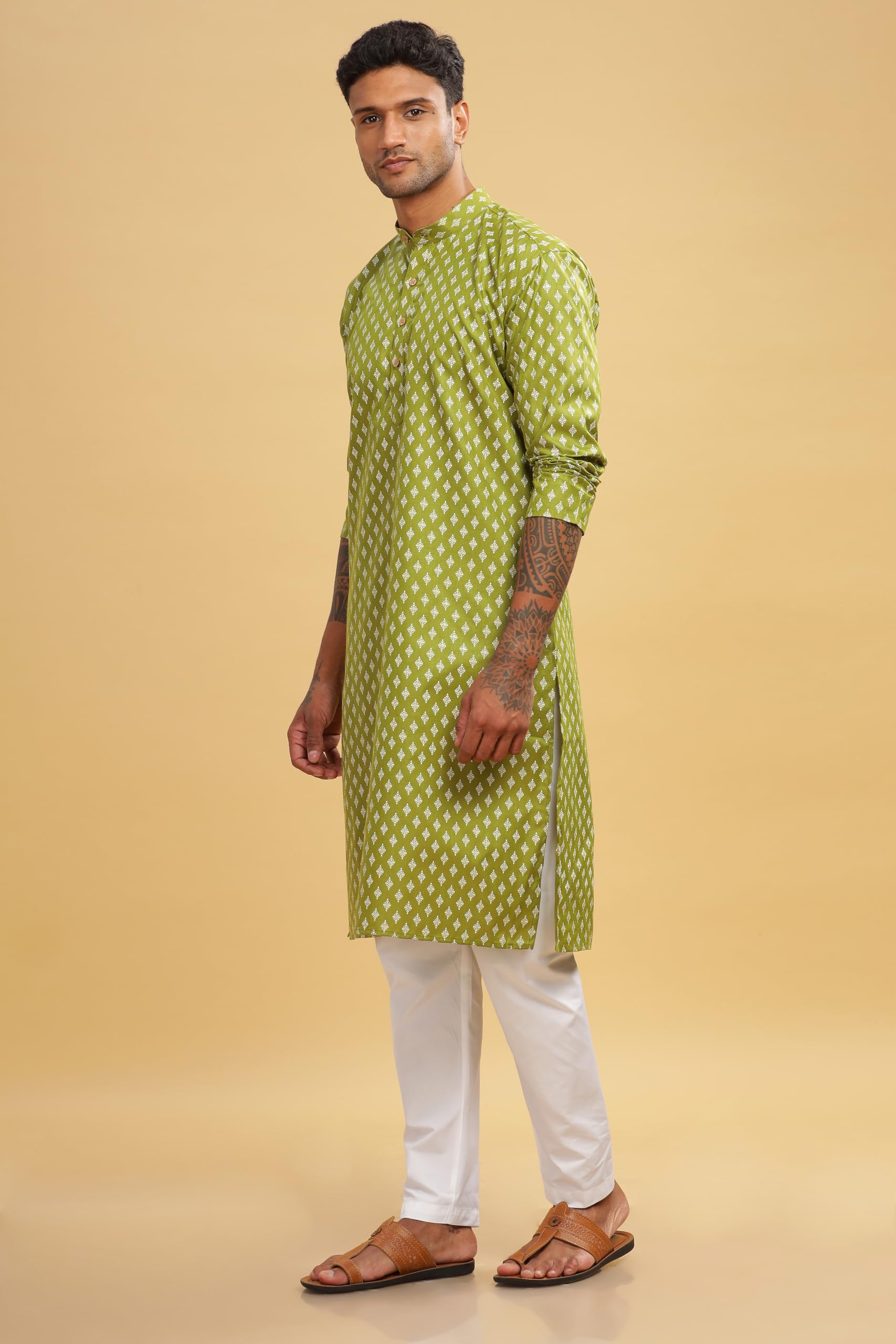 Be Active MenS Cotton Regular Kurta (C-399-3_Green