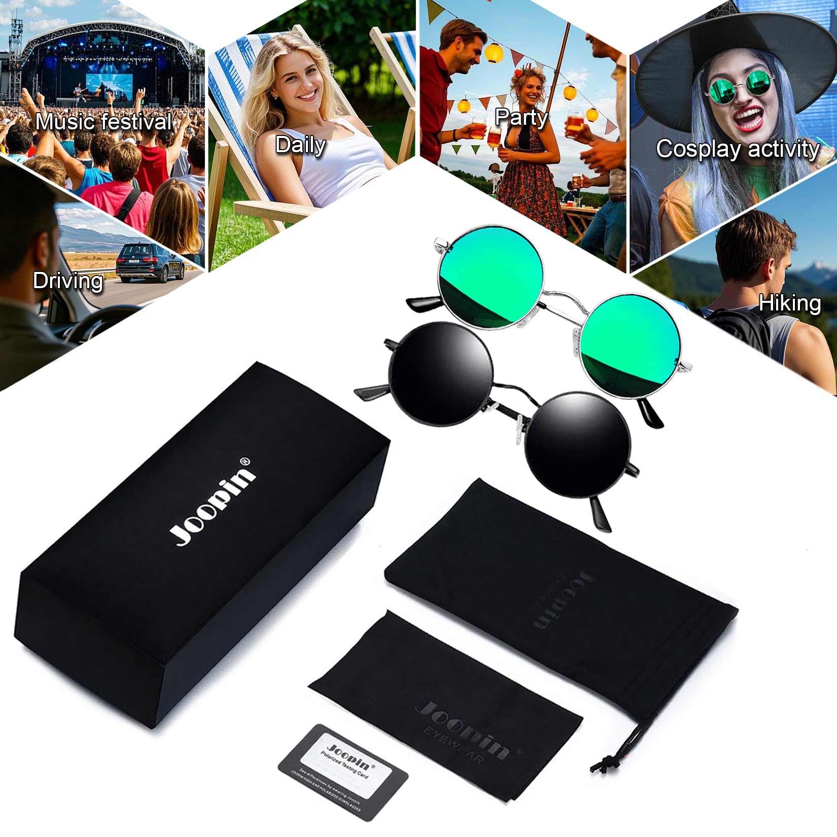 Joopin Round Sunglasses Circle Sun Glasses Polarized UV400 Trendy Teashades Circular Shades for Men Women Halloween Costume (Bla