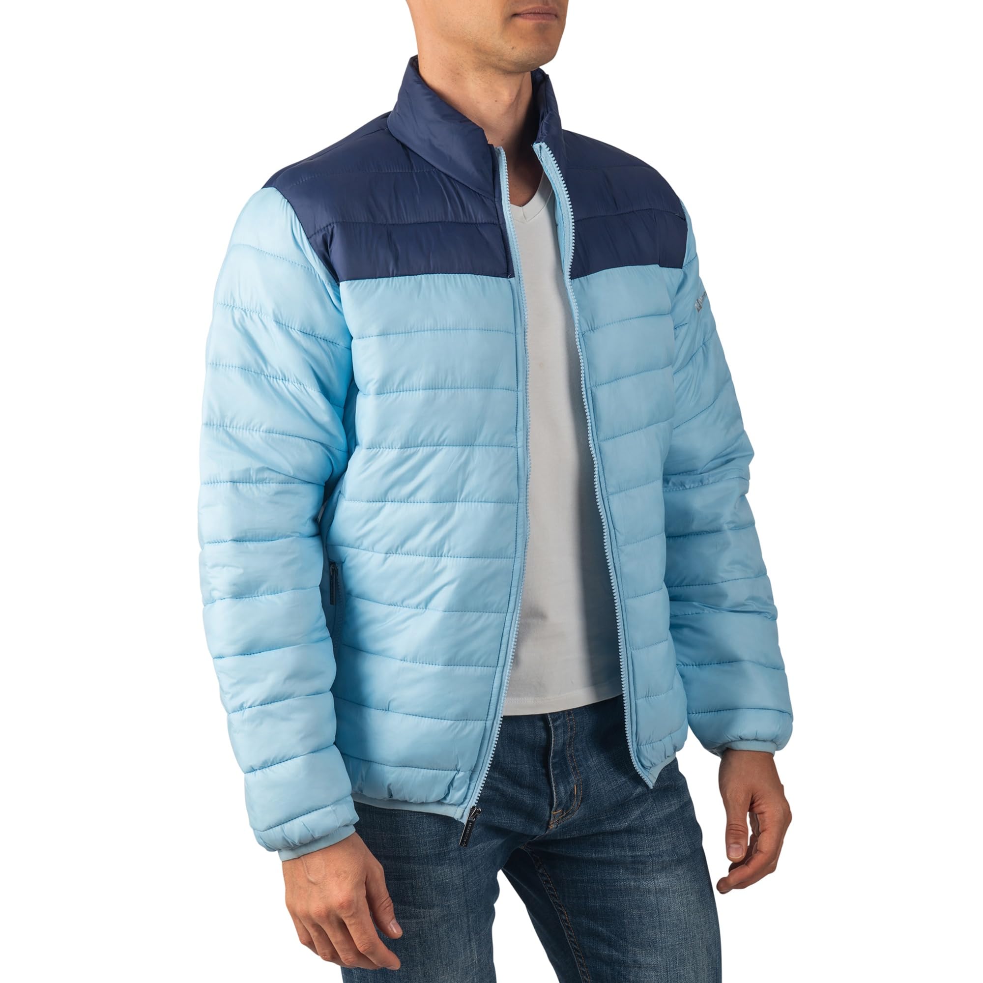 Alpine Swiss Niko Mens Down Alternative Jacket Puffer Coat Packable Warm Insulation & Lightweight Sky Blue Navy SML