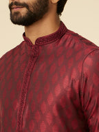 Manyavar Maroon Art Silk Embroidery | Self Texture Kurta Pyjama Set