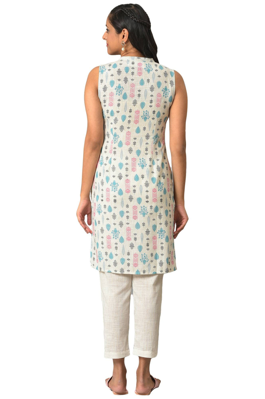 Aurelia Geometric Printed Off White Cotton WomenS Kurta And Trousers Set