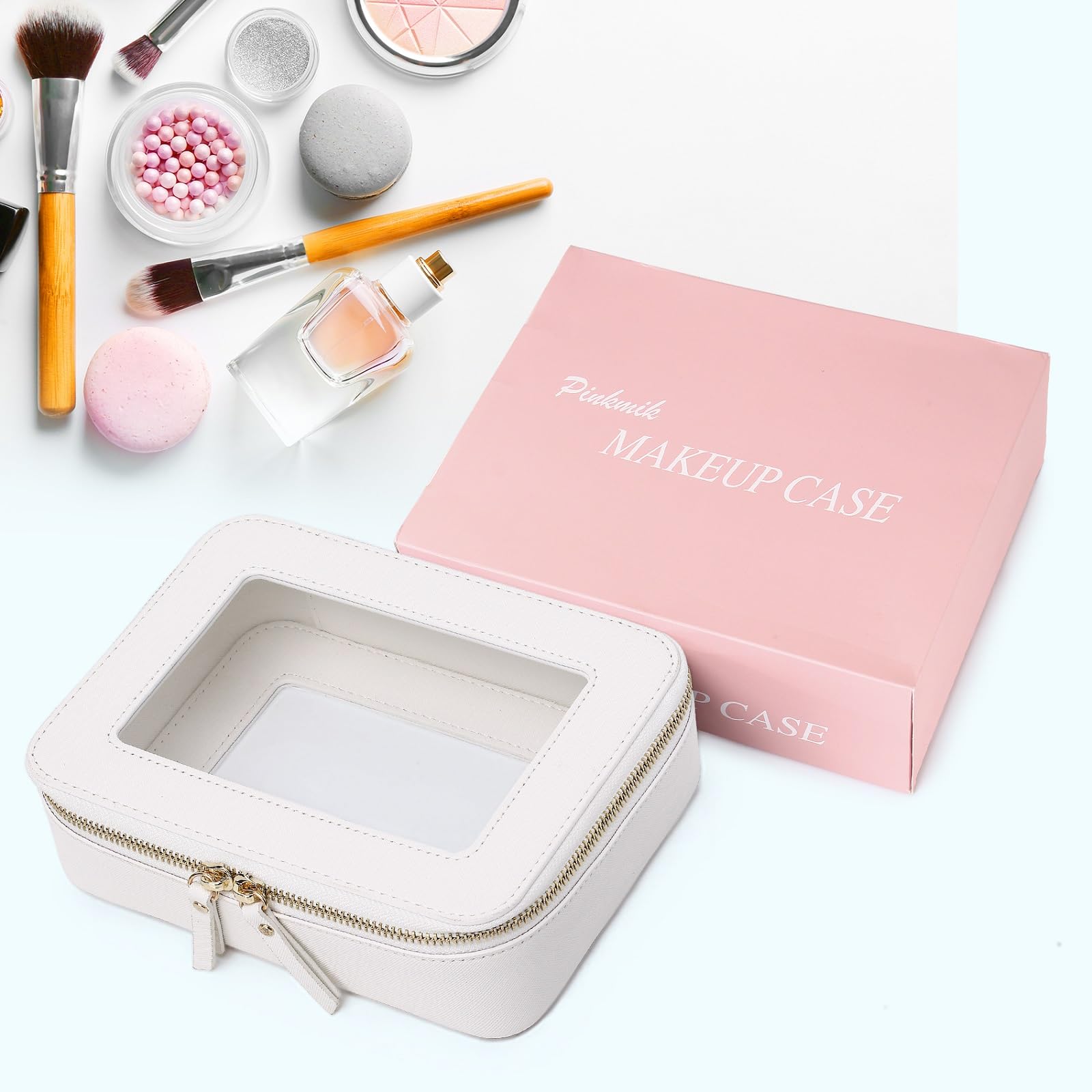 Pinkmik Clear Makeup Bag Travel Case Portable transparent Cosmetic Bag Clear Travel Toiletry Bag Skincare Bag Makeup Bag