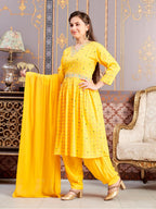 Aarika Girls Ethnic Wear Yellow Colour Foil Print Embroidery Rayon Kurti-8-15 Years (Kurti-Tr-K-1023)
