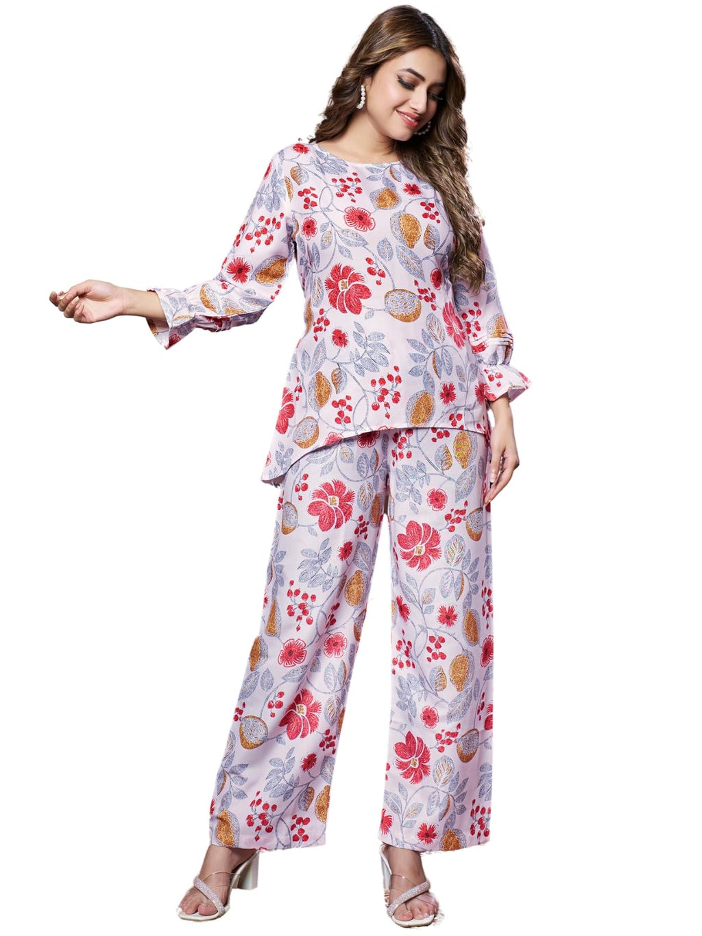 Leriya Fashion Women Ethnic Kurta Set | Rayon Co-Ord Set | Fancy Pajama Set | Pack Of 2 | Floral Printed Top & Pant Set | Full P