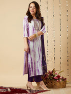 ANNI DESIGNER Women s Rayon Viscose Print Straight Kurta with Pants & Dupatta, purple, XL